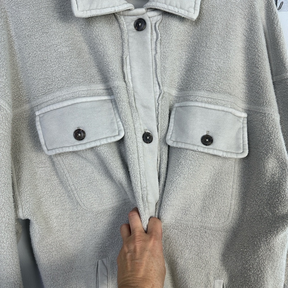 NEW Free People Ruby Jacket in Stone Large Brushed Knit Distressed Pockets Cozy - Picture 7 of 16